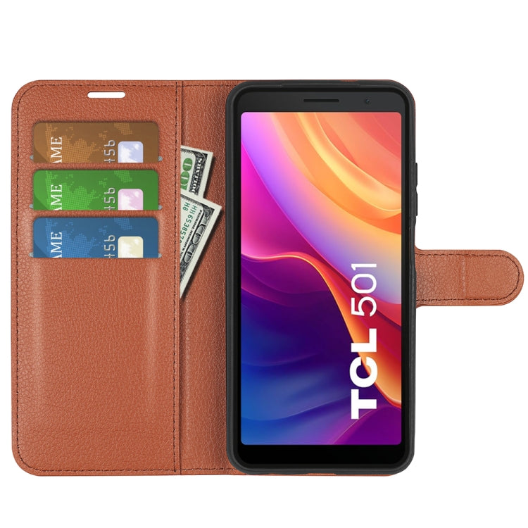 For TCL 501 Litchi Texture Horizontal Flip Leather Phone Case with Holder