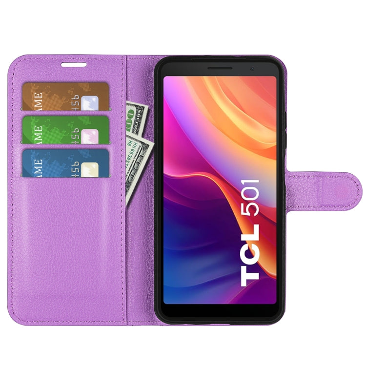 For TCL 501 Litchi Texture Horizontal Flip Leather Phone Case with Holder