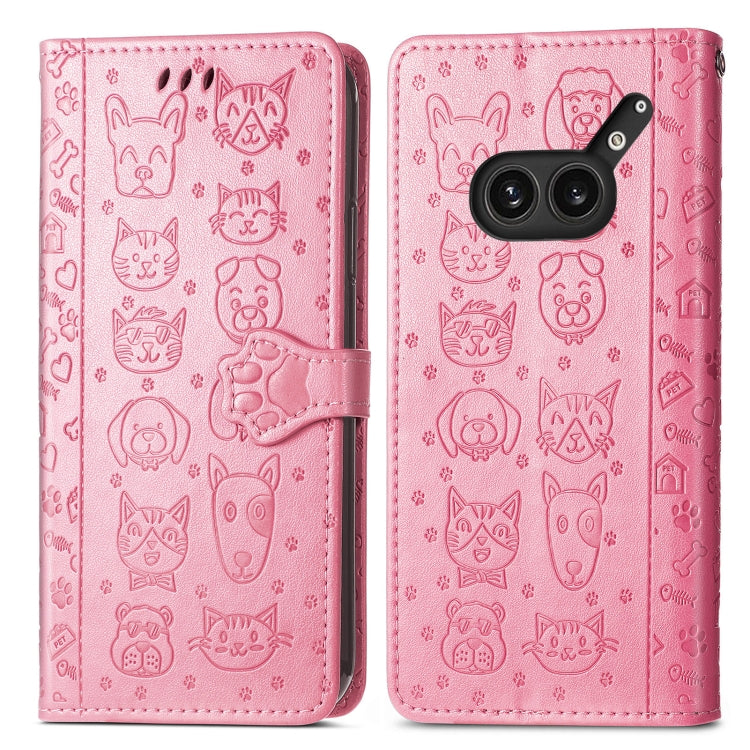 For Nothing Phone 2a Plus Cat and Dog Embossed Leather Phone Case