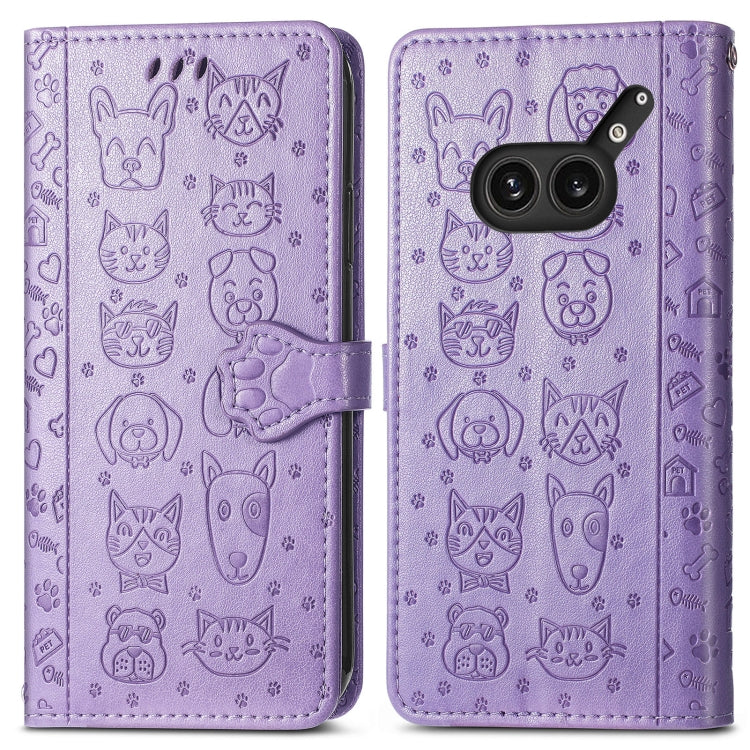 For Nothing Phone 2a Plus Cat and Dog Embossed Leather Phone Case