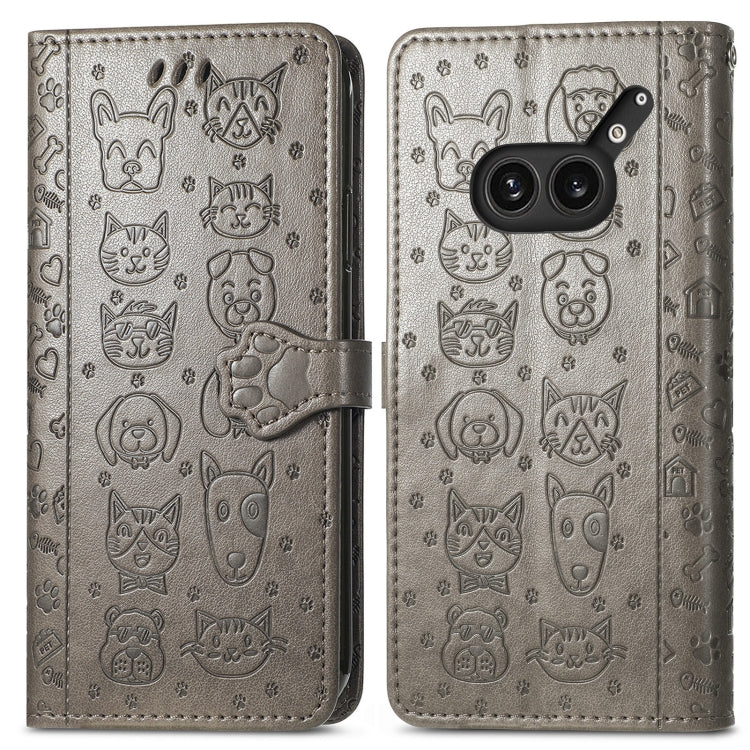 For Nothing Phone 2a Plus Cat and Dog Embossed Leather Phone Case