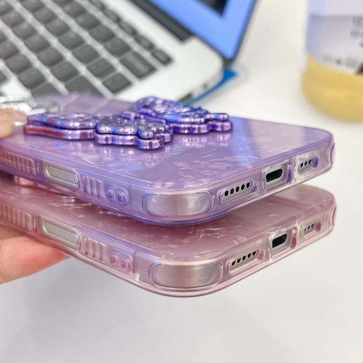 For iPhone 16 Plating Glitter Texture Butterfly Holder TPU Phone Case with Lens Film