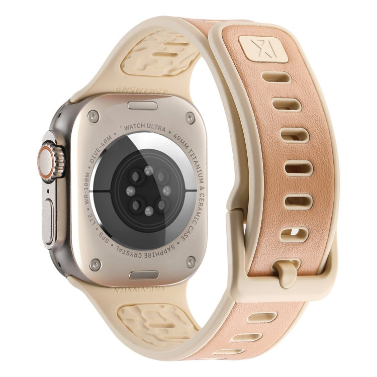 For Apple Watch SE 44mm Leather Skin Silicone Watch Band