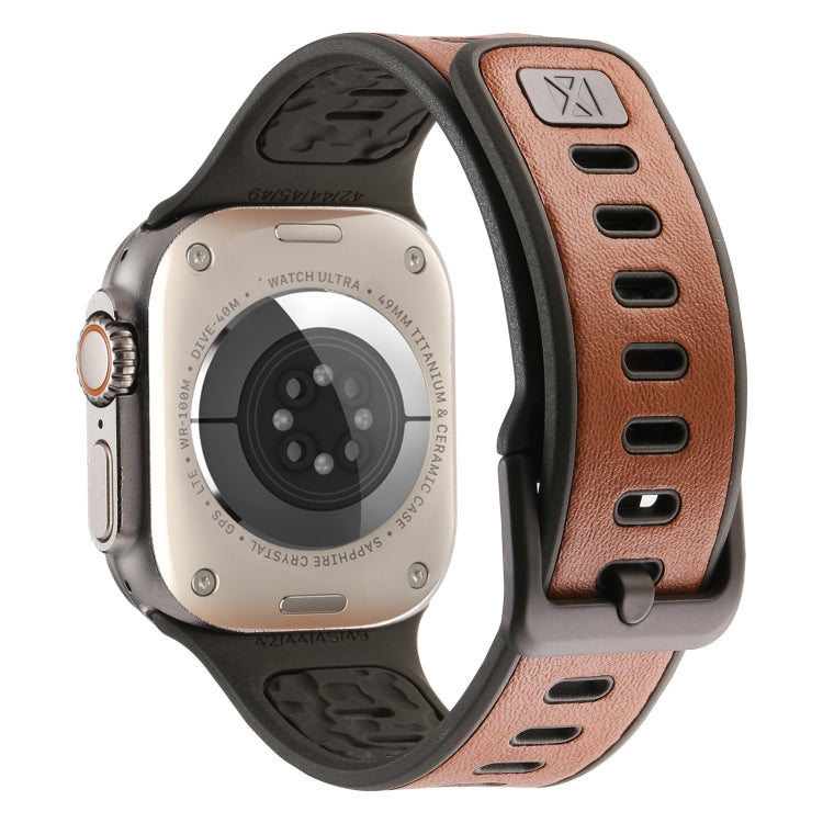 For Apple Watch SE 44mm Leather Skin Silicone Watch Band