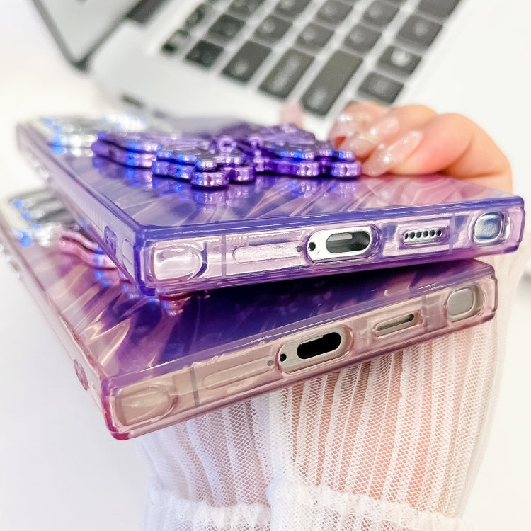 For Samsung Galaxy A16 5G Plating Glitter Texture Butterfly Holder TPU Phone Case with Lens Film