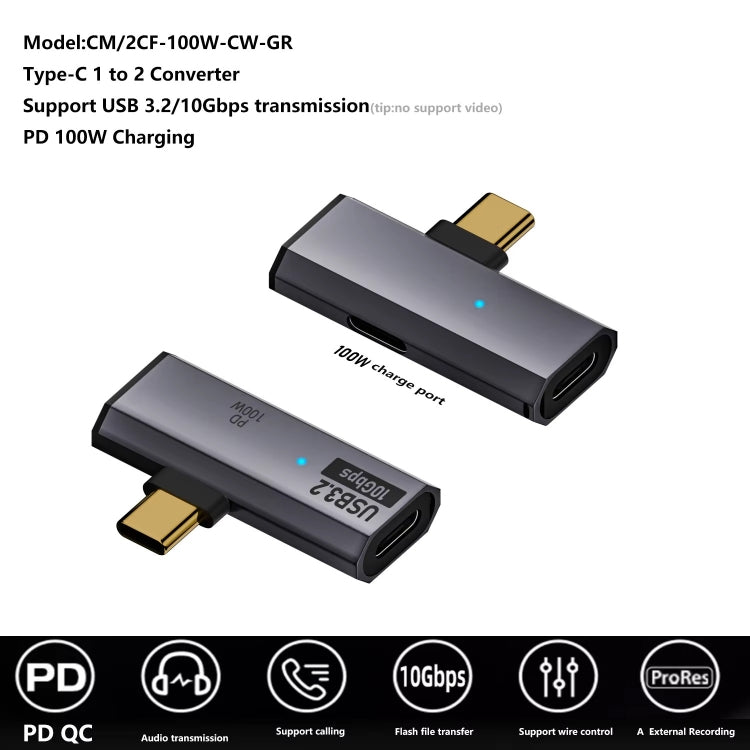 USB-C / Type-C Male to Dual Type-C Female USB3.2/10Gbps OTG Converter PD100W Charging Adapter