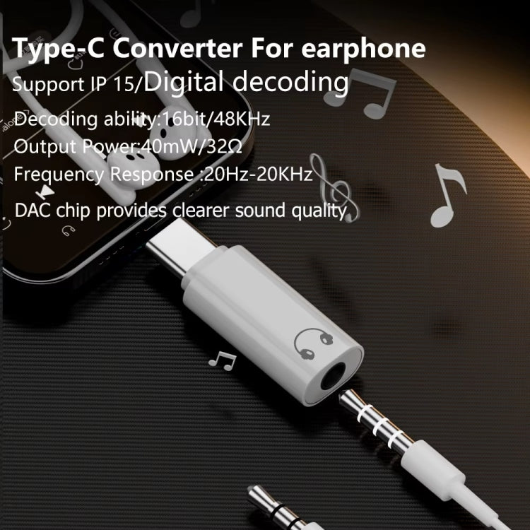 Type-C to 3.5mm Headphone Plug Conversion Adapter For iPhone 15 Audio DAC Decoding
