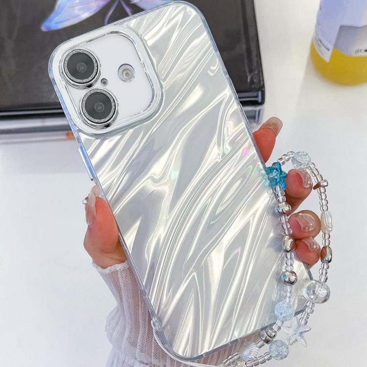 For iPhone 16 Plus Plating Glitter Texture Chain Wristband TPU Phone Case with Lens Film