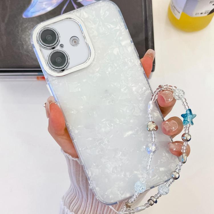 For iPhone 16 Plus Plating Glitter Texture Chain Wristband TPU Phone Case with Lens Film