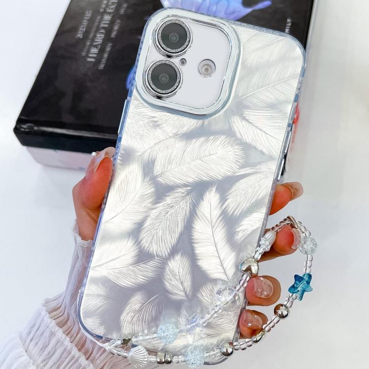 For iPhone 16 Plus Plating Glitter Texture Chain Wristband TPU Phone Case with Lens Film