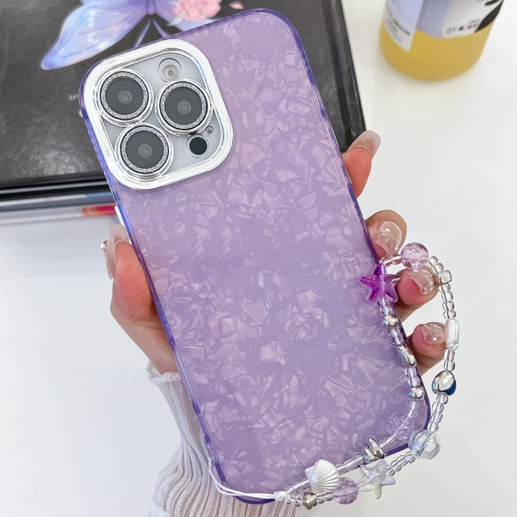 For iPhone 14 Pro Plating Glitter Texture Chain Wristband TPU Phone Case with Lens Film