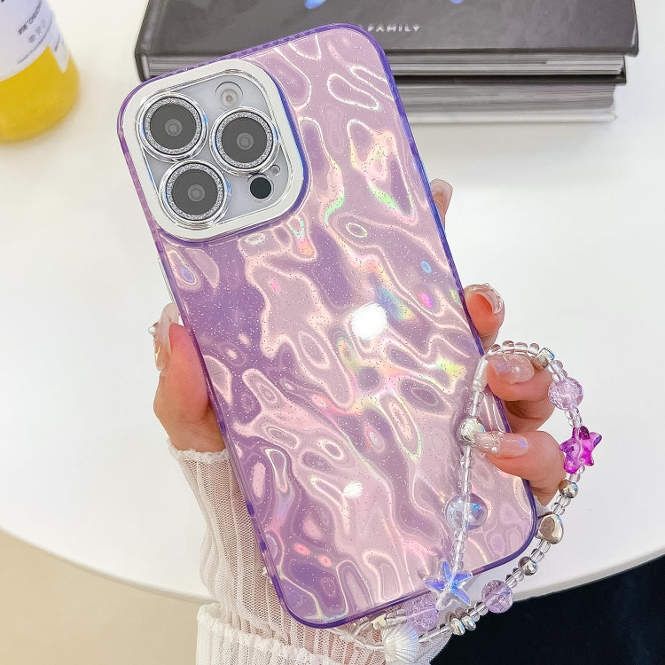 For iPhone 14 Pro Plating Glitter Texture Chain Wristband TPU Phone Case with Lens Film