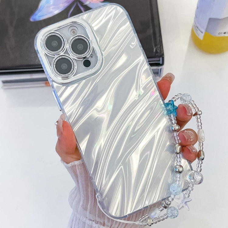For iPhone 14 Pro Max Plating Glitter Texture Chain Wristband TPU Phone Case with Lens Film