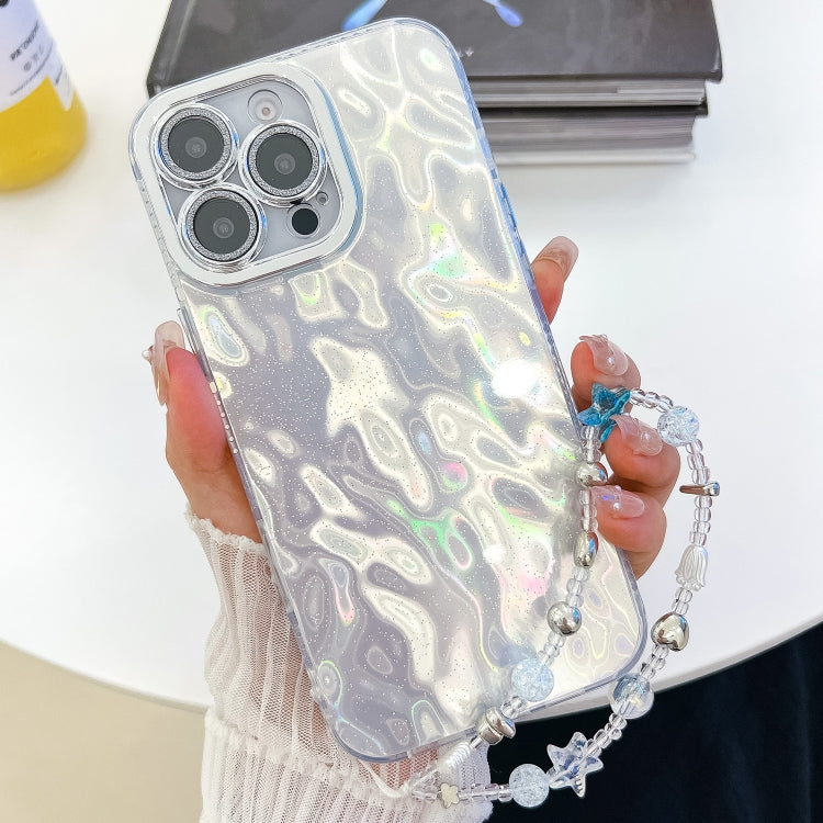 For iPhone 14 Pro Max Plating Glitter Texture Chain Wristband TPU Phone Case with Lens Film