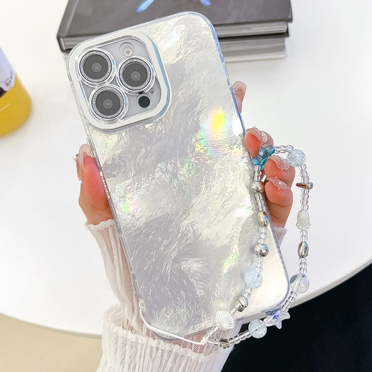 For iPhone 14 Pro Max Plating Glitter Texture Chain Wristband TPU Phone Case with Lens Film