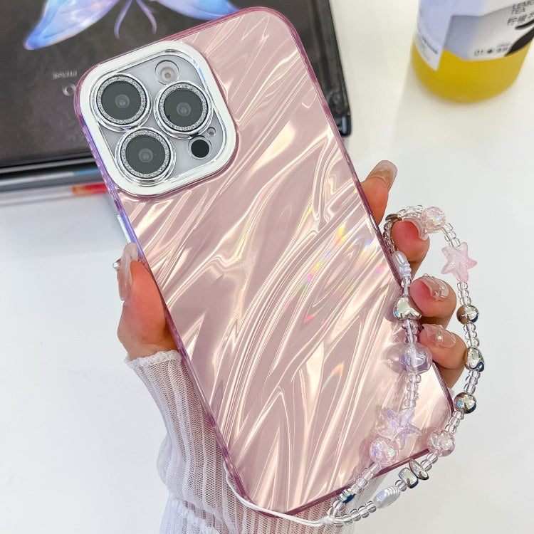 For iPhone 13 Pro Max Plating Glitter Texture Chain Wristband TPU Phone Case with Lens Film