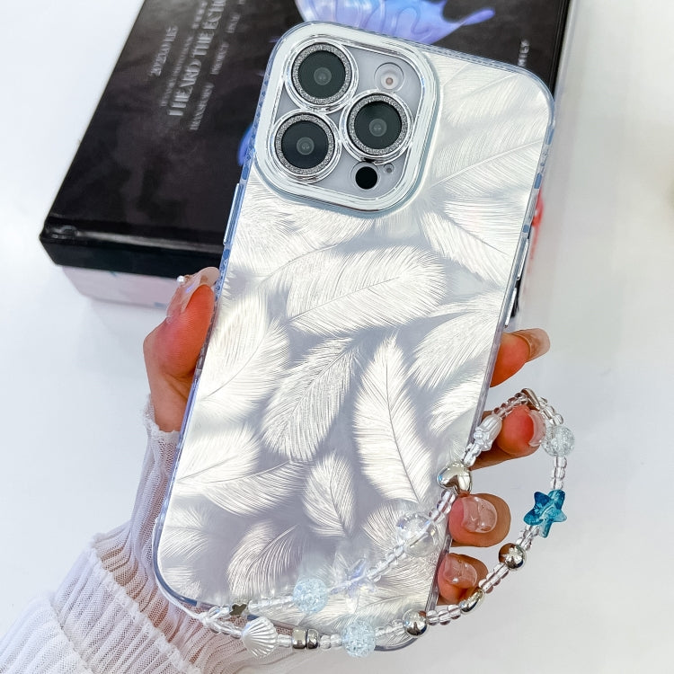 For iPhone 13 Pro Max Plating Glitter Texture Chain Wristband TPU Phone Case with Lens Film