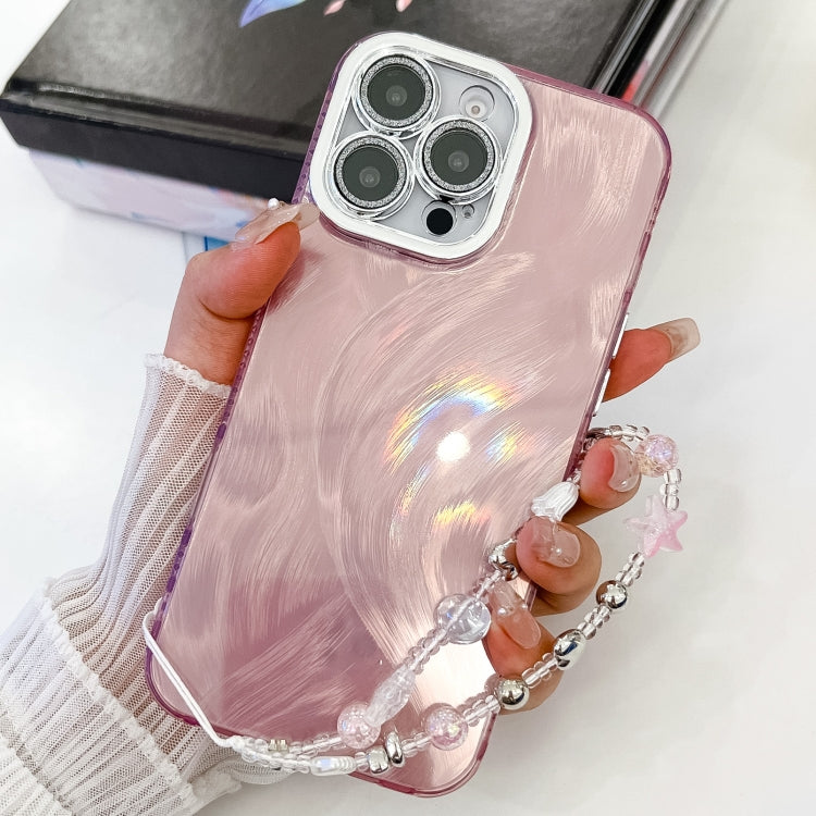 For iPhone 13 Pro Max Plating Glitter Texture Chain Wristband TPU Phone Case with Lens Film