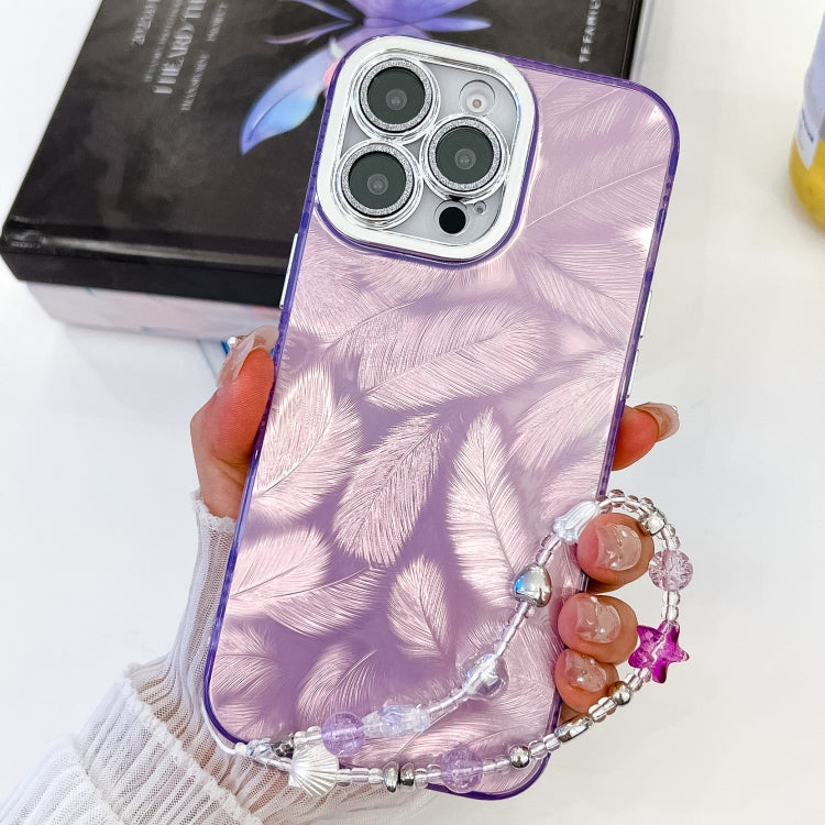 For iPhone 13 Pro Plating Glitter Texture Chain Wristband TPU Phone Case with Lens Film