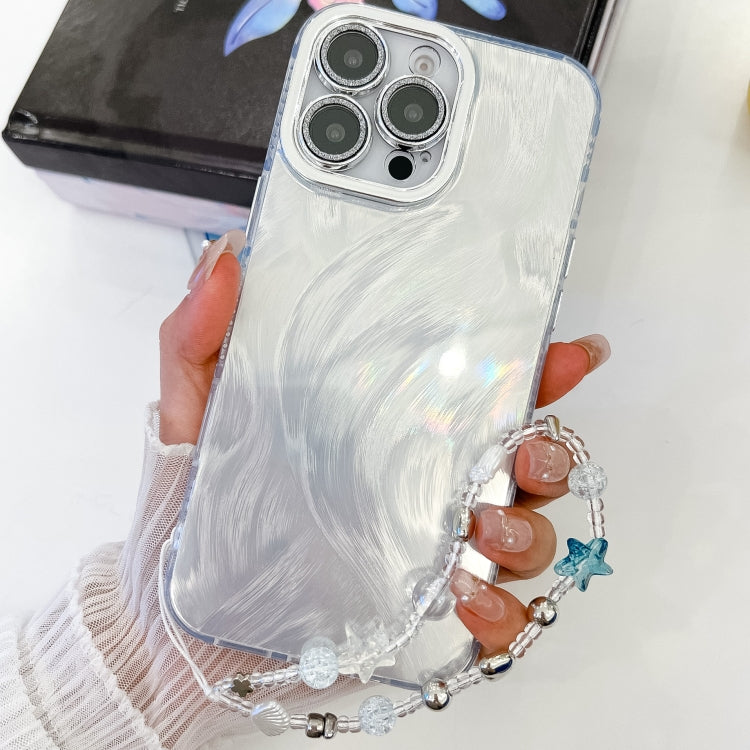For iPhone 13 Pro Plating Glitter Texture Chain Wristband TPU Phone Case with Lens Film
