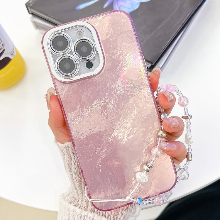 For iPhone 13 Pro Plating Glitter Texture Chain Wristband TPU Phone Case with Lens Film