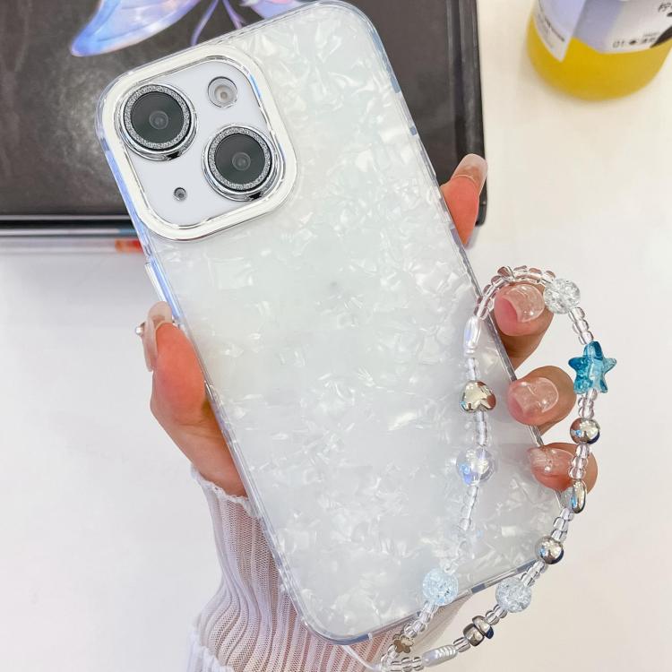 For iPhone 13 Plating Glitter Texture Chain Wristband TPU Phone Case with Lens Film