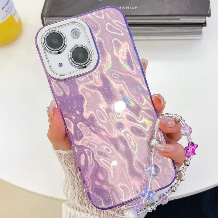 For iPhone 13 Plating Glitter Texture Chain Wristband TPU Phone Case with Lens Film