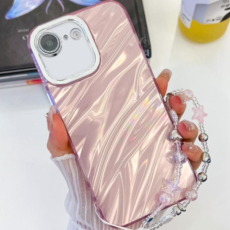 For iPhone 17e / 16e Plating Glitter Texture Chain Wristband TPU Phone Case with Lens Film
