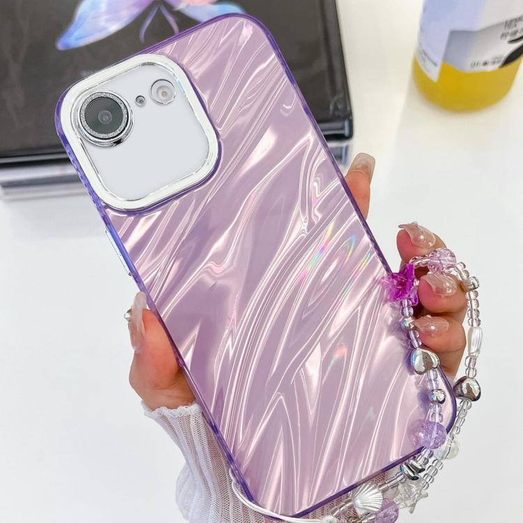 For iPhone 17e / 16e Plating Glitter Texture Chain Wristband TPU Phone Case with Lens Film