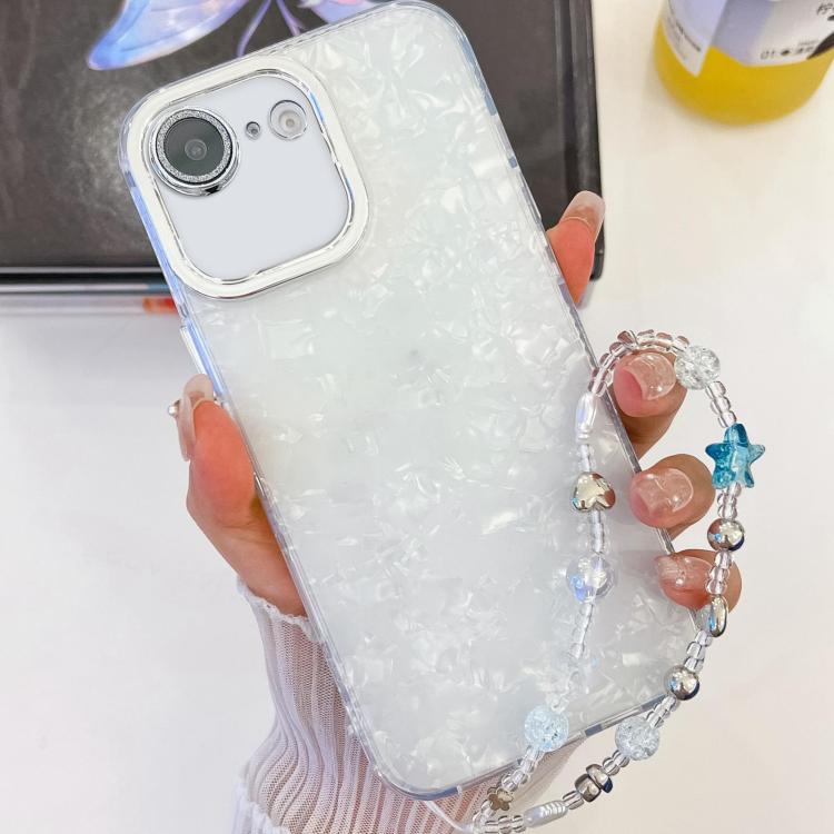 For iPhone 17e / 16e Plating Glitter Texture Chain Wristband TPU Phone Case with Lens Film