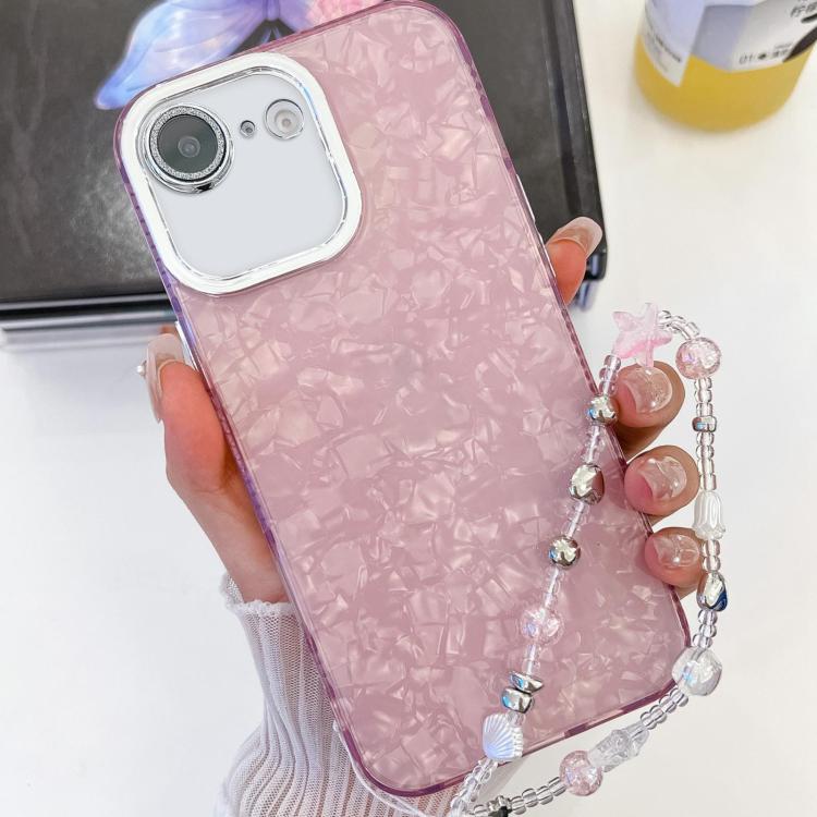 For iPhone 17e / 16e Plating Glitter Texture Chain Wristband TPU Phone Case with Lens Film