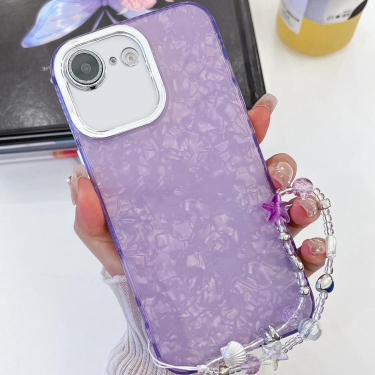 For iPhone 17e / 16e Plating Glitter Texture Chain Wristband TPU Phone Case with Lens Film