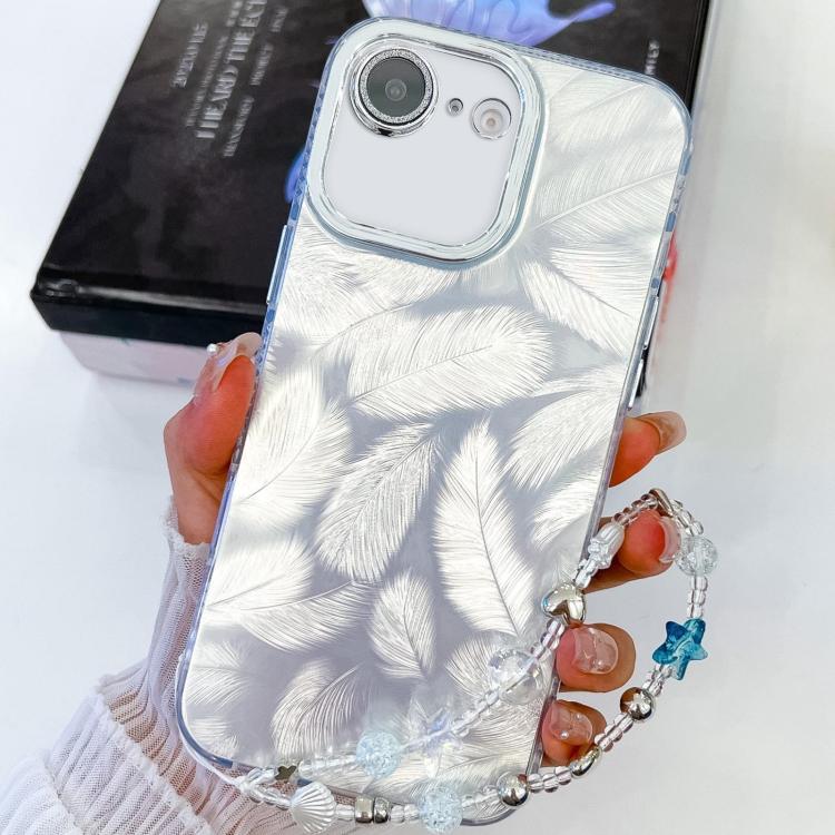 For iPhone 17e / 16e Plating Glitter Texture Chain Wristband TPU Phone Case with Lens Film