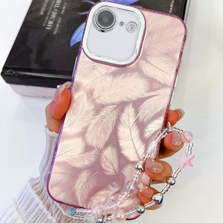 For iPhone 17e / 16e Plating Glitter Texture Chain Wristband TPU Phone Case with Lens Film