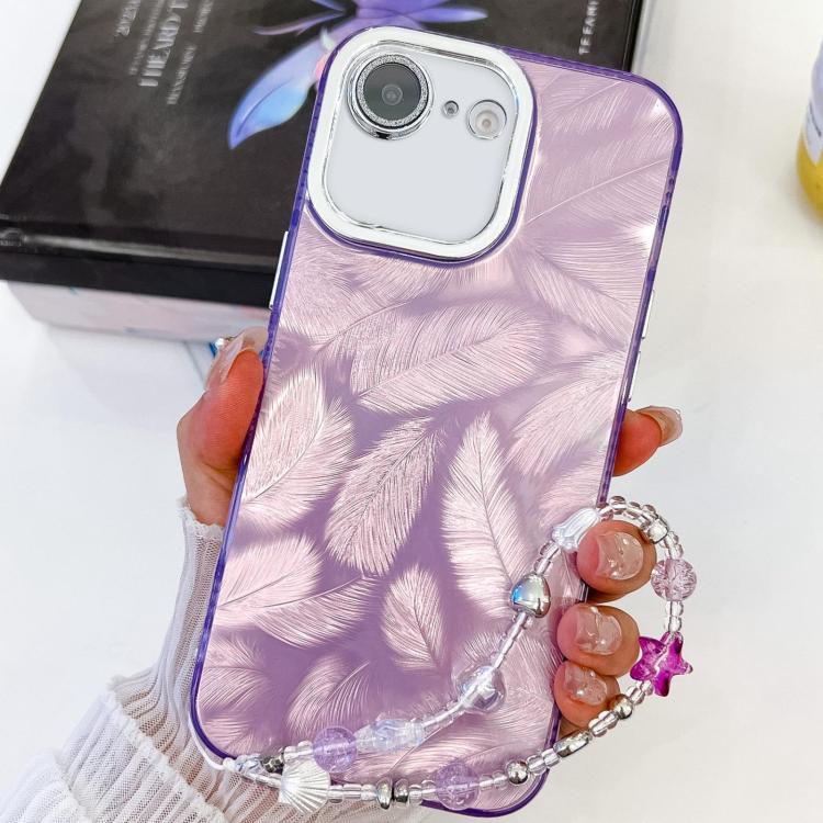 For iPhone 17e / 16e Plating Glitter Texture Chain Wristband TPU Phone Case with Lens Film