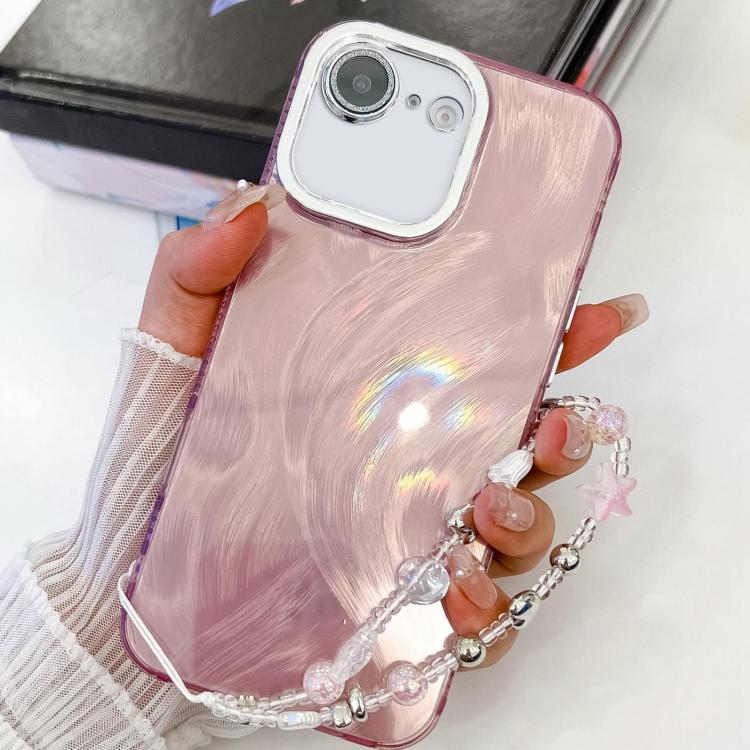 For iPhone 17e / 16e Plating Glitter Texture Chain Wristband TPU Phone Case with Lens Film