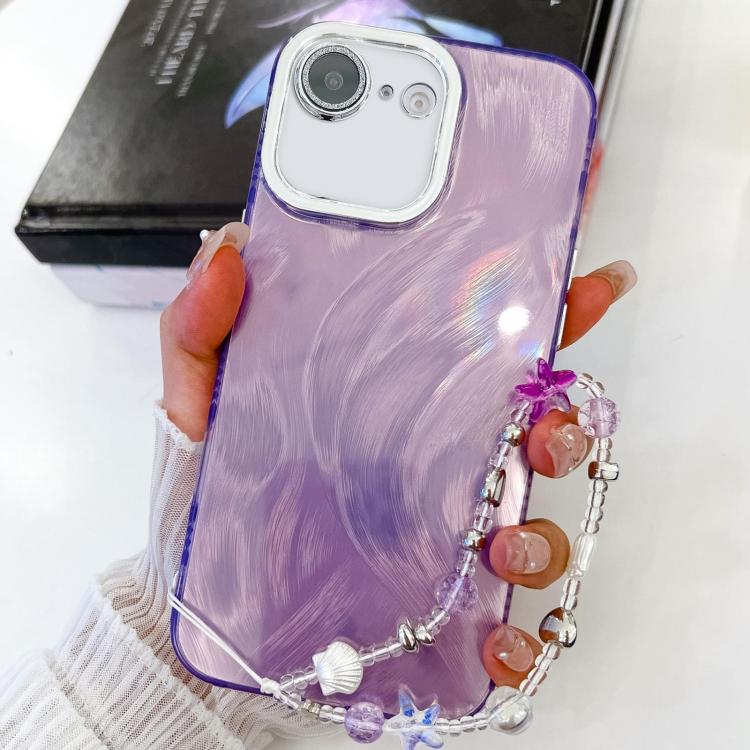 For iPhone 17e / 16e Plating Glitter Texture Chain Wristband TPU Phone Case with Lens Film