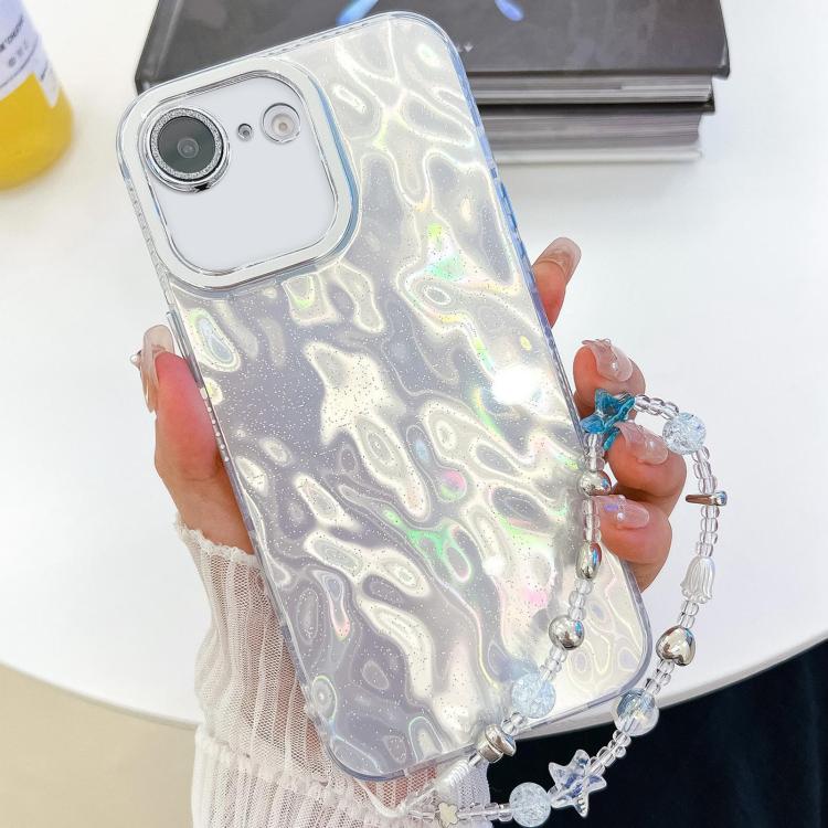 For iPhone 17e / 16e Plating Glitter Texture Chain Wristband TPU Phone Case with Lens Film