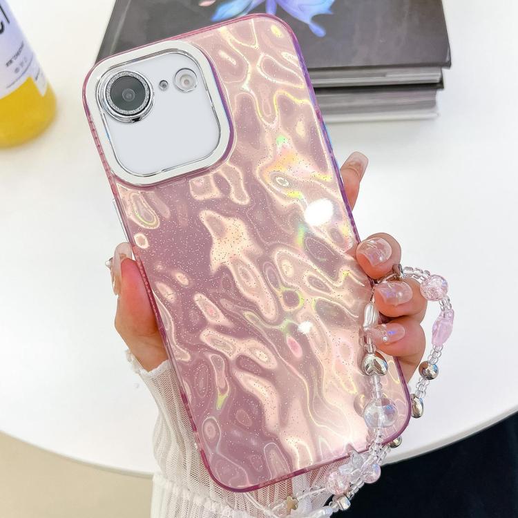 For iPhone 17e / 16e Plating Glitter Texture Chain Wristband TPU Phone Case with Lens Film