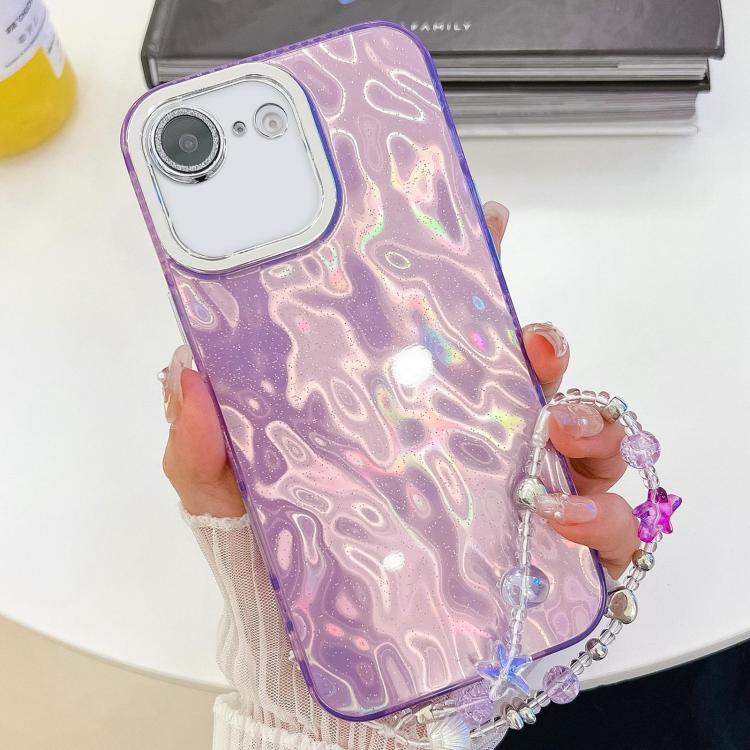 For iPhone 17e / 16e Plating Glitter Texture Chain Wristband TPU Phone Case with Lens Film