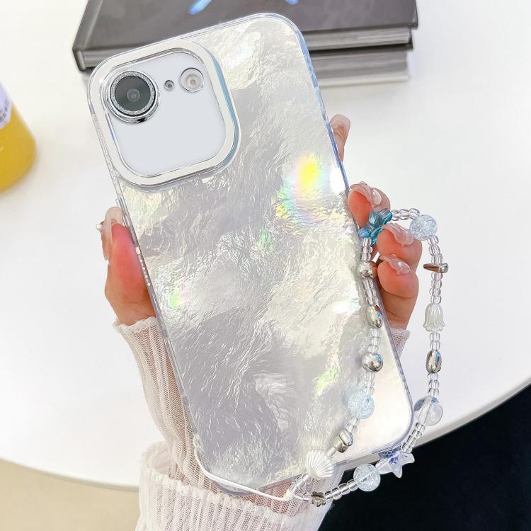 For iPhone 17e / 16e Plating Glitter Texture Chain Wristband TPU Phone Case with Lens Film