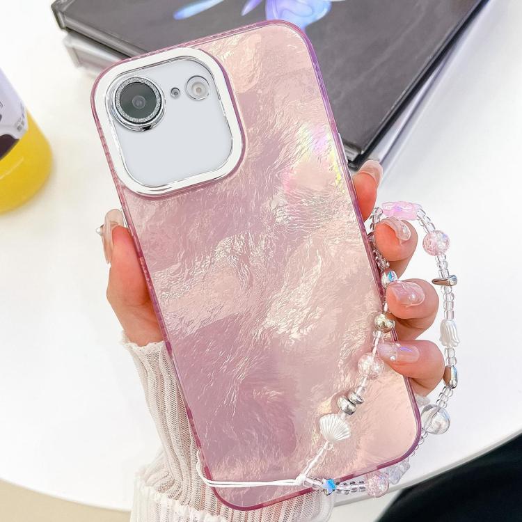 For iPhone 17e / 16e Plating Glitter Texture Chain Wristband TPU Phone Case with Lens Film