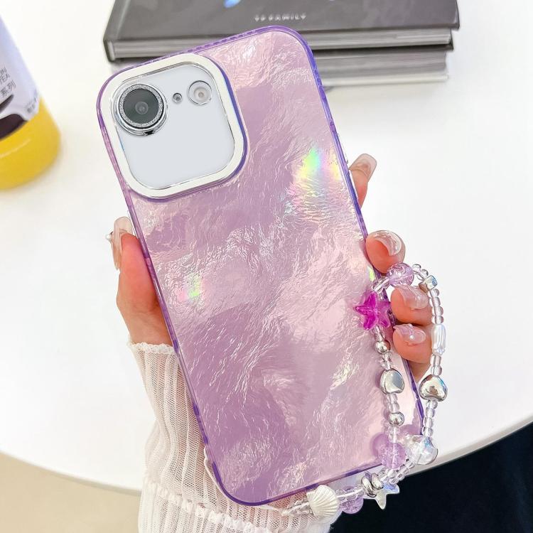 For iPhone 17e / 16e Plating Glitter Texture Chain Wristband TPU Phone Case with Lens Film