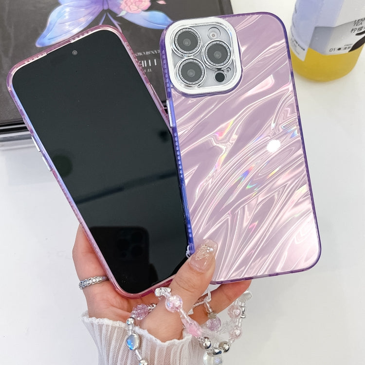 For iPhone 15 Plating Glitter Texture Chain Wristband TPU Phone Case with Lens Film