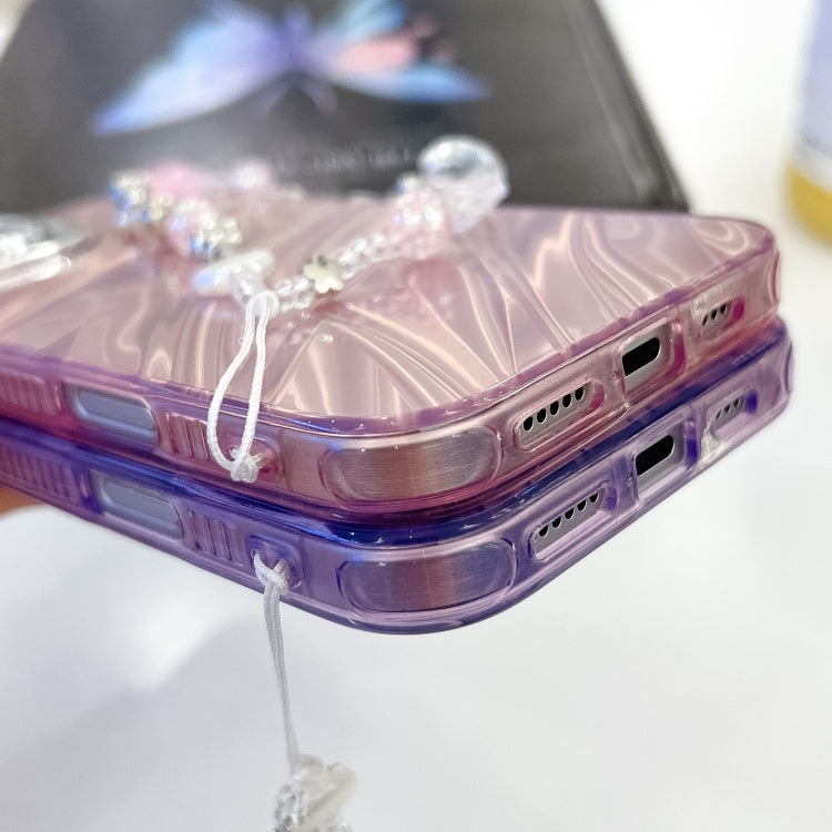 For iPhone 16 Pro Plating Glitter Texture Chain Wristband TPU Phone Case with Lens Film