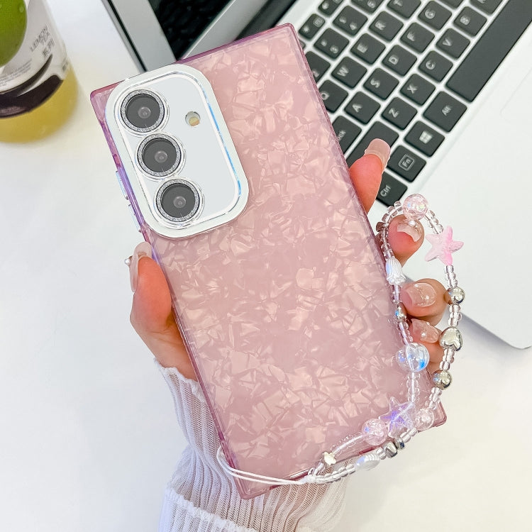 For Samsung Galaxy A15 5G Plating Glitter Texture Chain Wristband TPU Phone Case with Lens Film