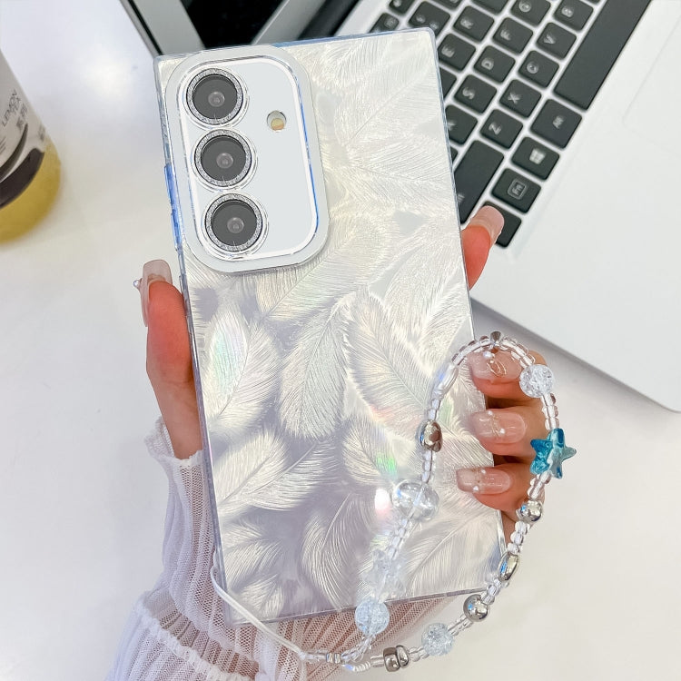For Samsung Galaxy A55 5G Plating Glitter Texture Chain Wristband TPU Phone Case with Lens Film