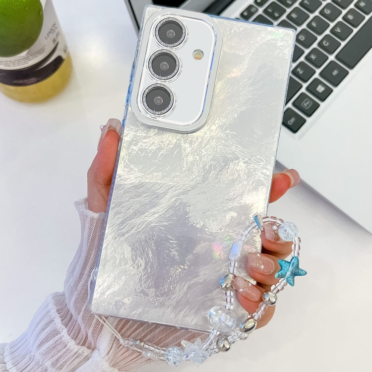 For Samsung Galaxy A55 5G Plating Glitter Texture Chain Wristband TPU Phone Case with Lens Film