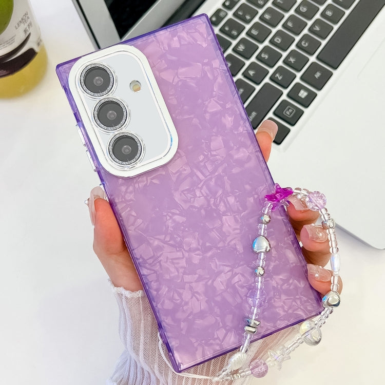 For Samsung Galaxy A35 5G Plating Glitter Texture Chain Wristband TPU Phone Case with Lens Film