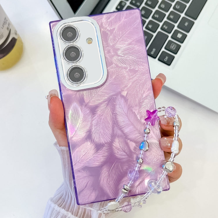 For Samsung Galaxy A35 5G Plating Glitter Texture Chain Wristband TPU Phone Case with Lens Film